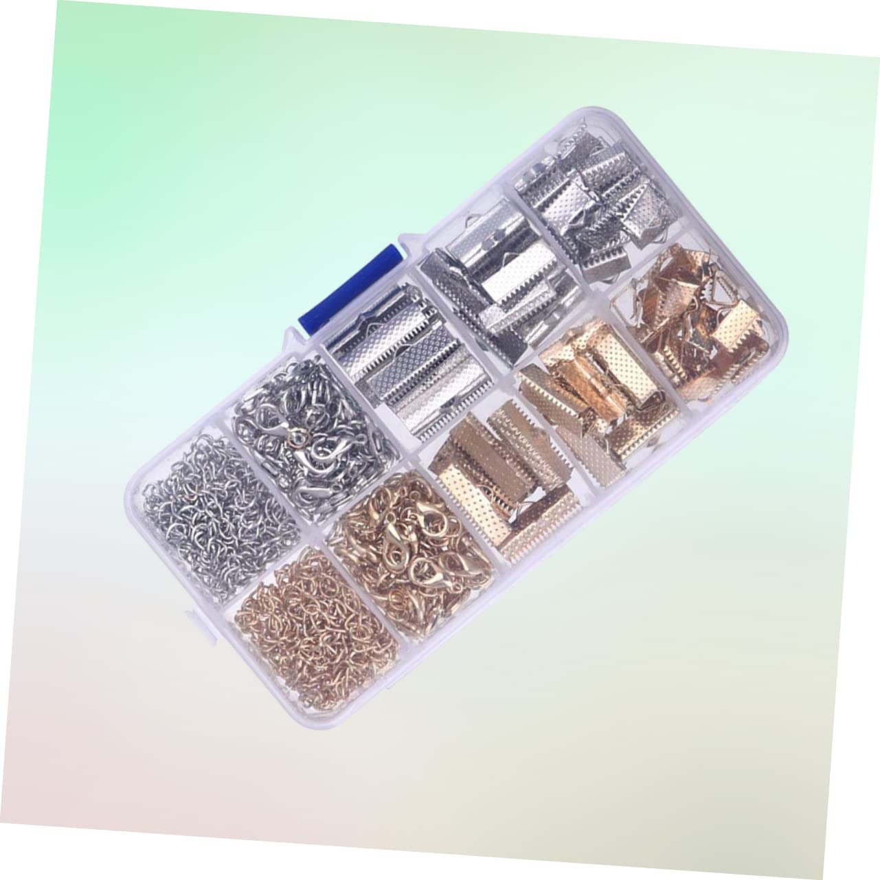KONTONTY Ribbon Ends Fastener Clasps Set 370pcs Lobster Clasp Extension Chain Plated Ribbon Ends Zipper Clips for DIY Jewelry