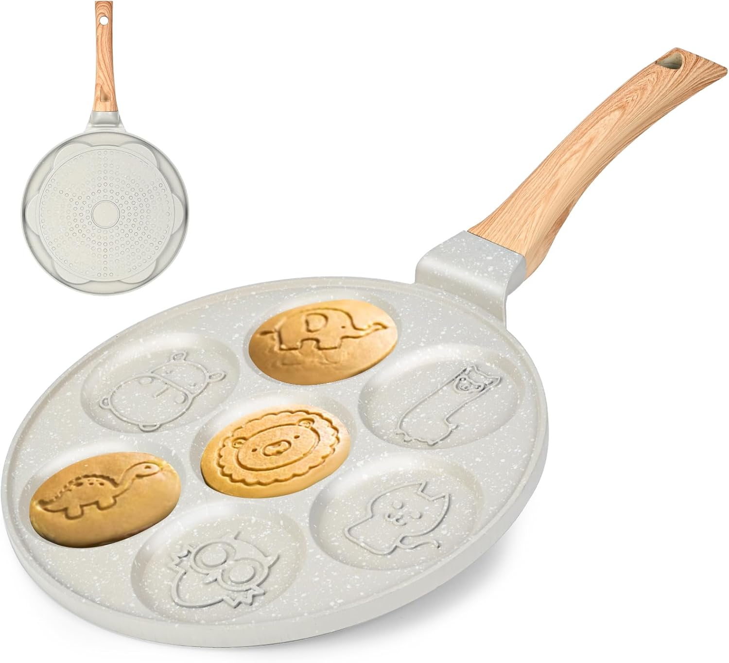 Pancake Maker Egg Frying Pan Suitable for All Stovetops & Induction Cooker, 10.5 Inch Animal Pancake Pan, 7 Molds Pancake Maker with PFOA Free Coating