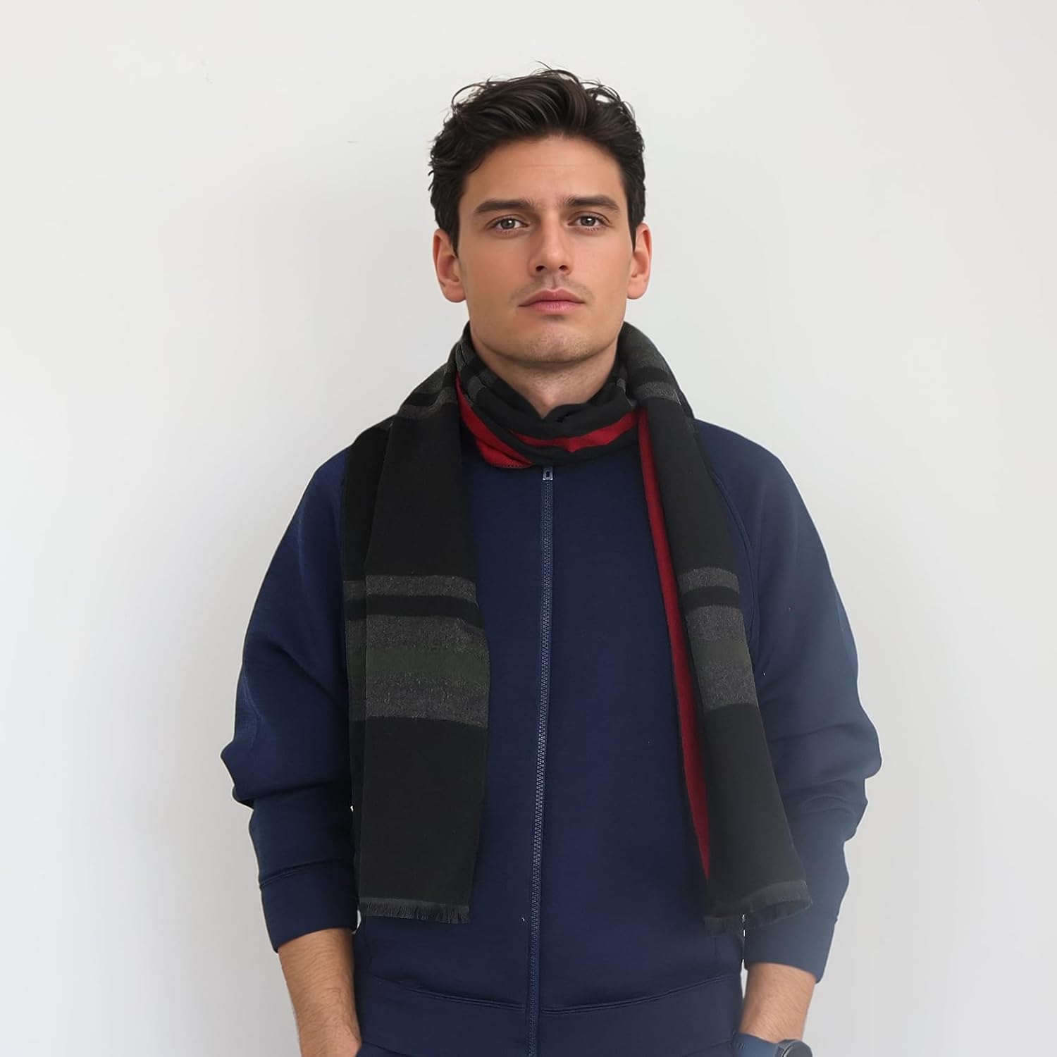 Men's Scarf, Fashion Cashmere Feel Scarves for Men Winter Autumn with Tassels Fringes Long - Image 2