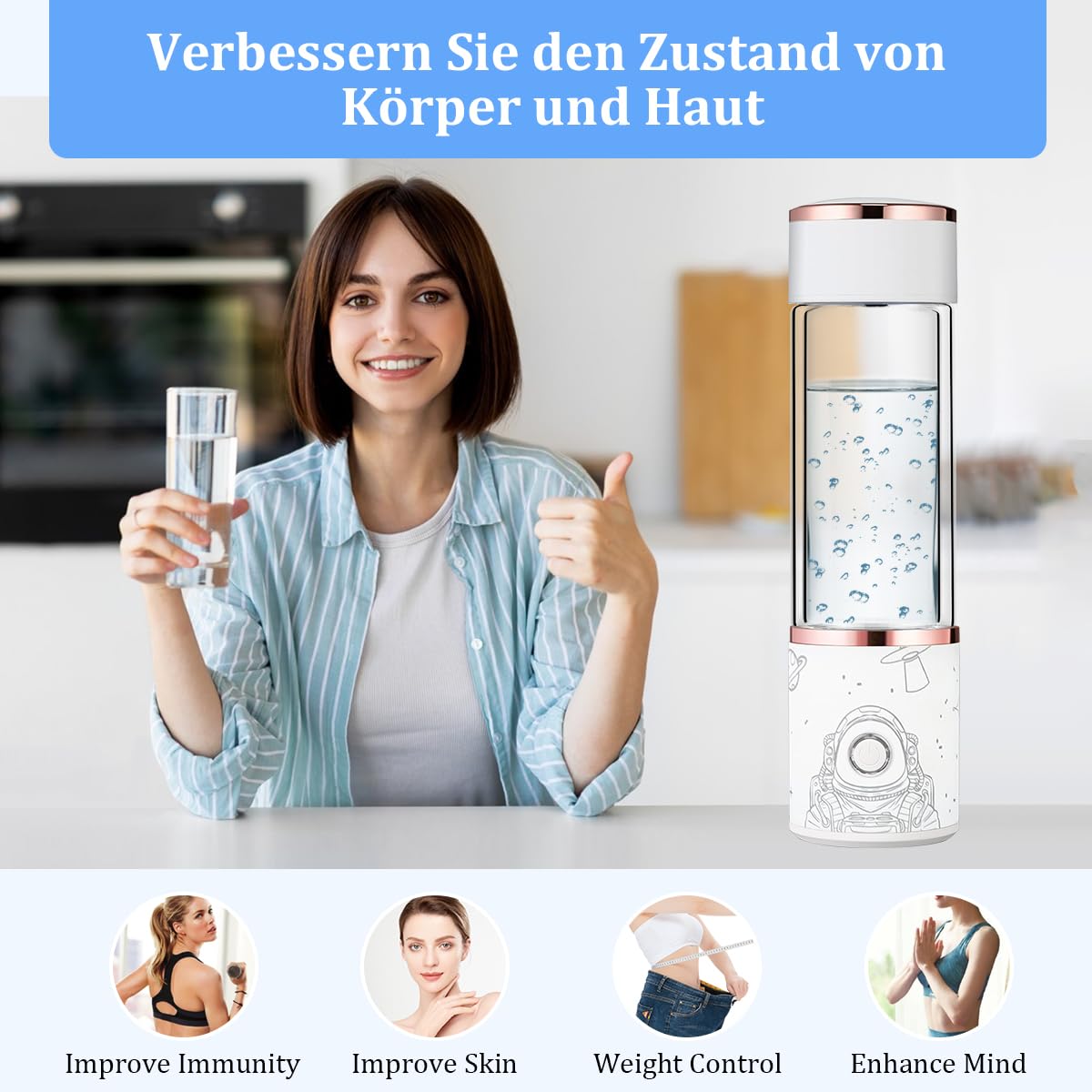 JAOGAUS Bottiglia Di Idrogeno, Bottiglia D'acqua Portatile a Idrogeno, Generatore Di Idrogeno Acqua Ricaricabile Con Tecnologia SPE e PEM, Ionizzatore Ricco di Idrogeno Per La Casa e il Fitness