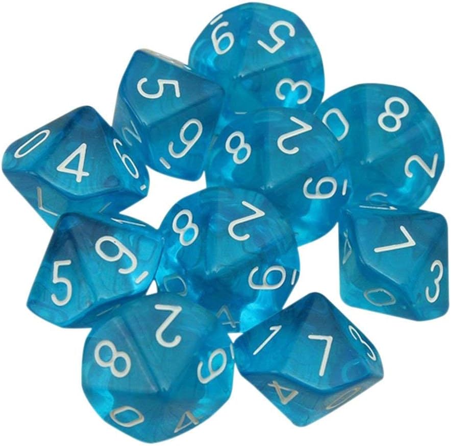 Febbya Dice D10,Polyhedral Dice Set 10 Pack for DND MTG RPG Dungeons and Dragons Dice Game Table Games Dice Acrylic Blue