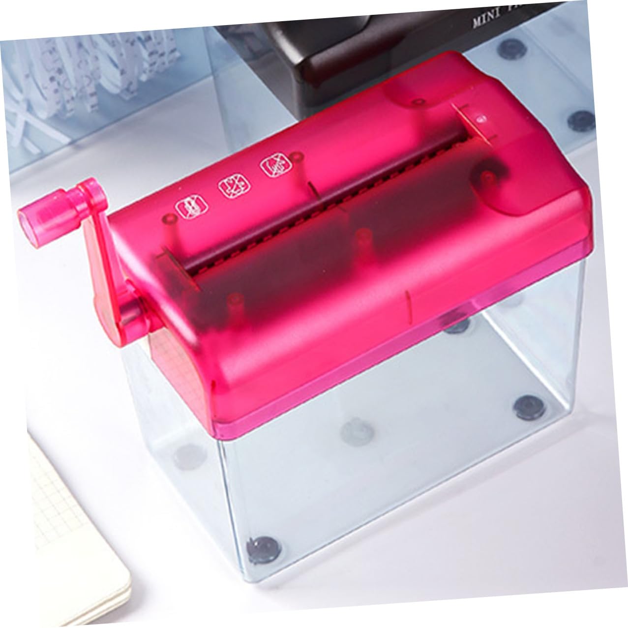 Destructeur Manuel Pratique Broyeur de Table Léger Rouge en Plastique et Métal Accessoire Simple Protéger Vos Documents pour Bureau et École