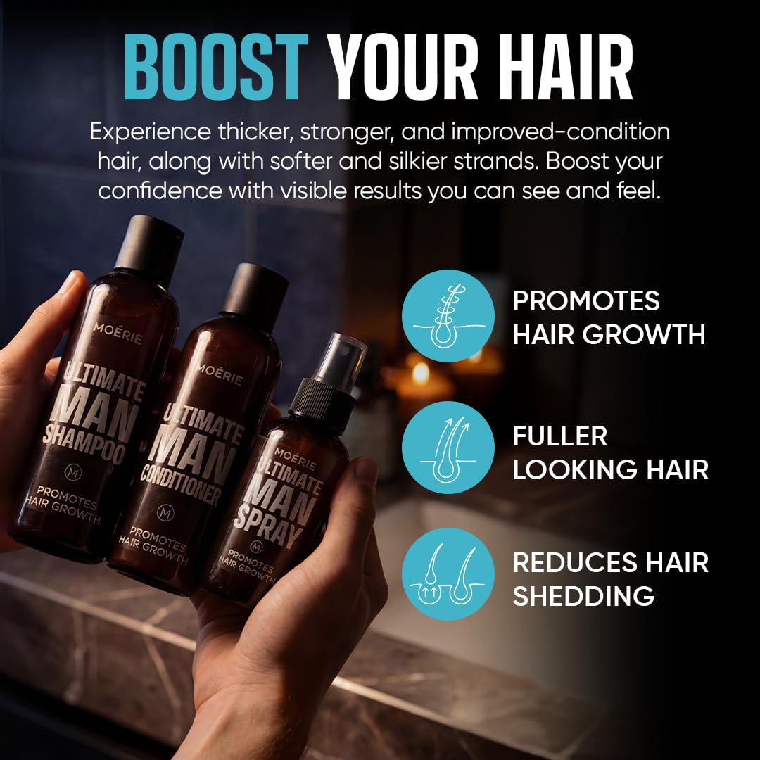 Moerie Men's Hair Boost Shampoo, Conditioner & Scalp Spray Set