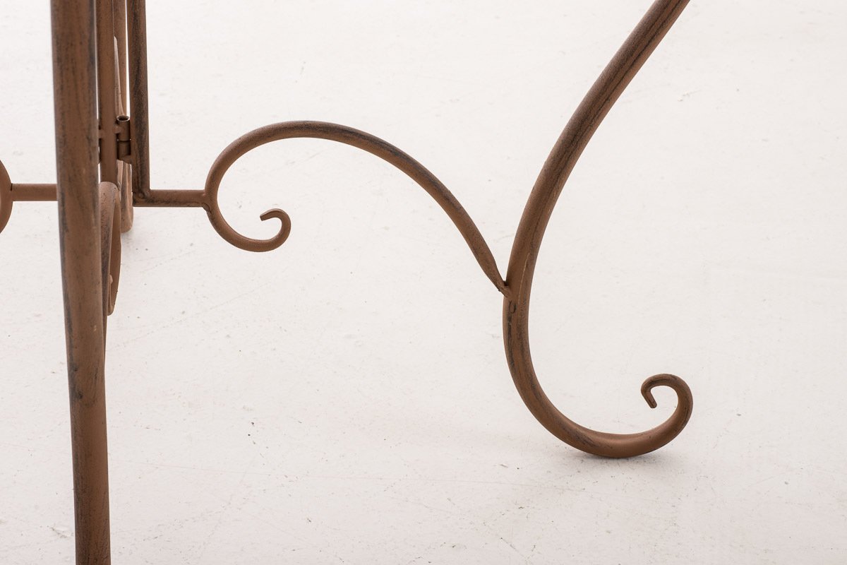 CLP Set da Giardino Indra Tavolo + 2 Sedie - Set Esterno Tavolo e Sedie Pieghevoli in Ferro Stile Vintage – Set Balcone Stile Shabby Tavolo Outdoor Rotondo Marrone Antico