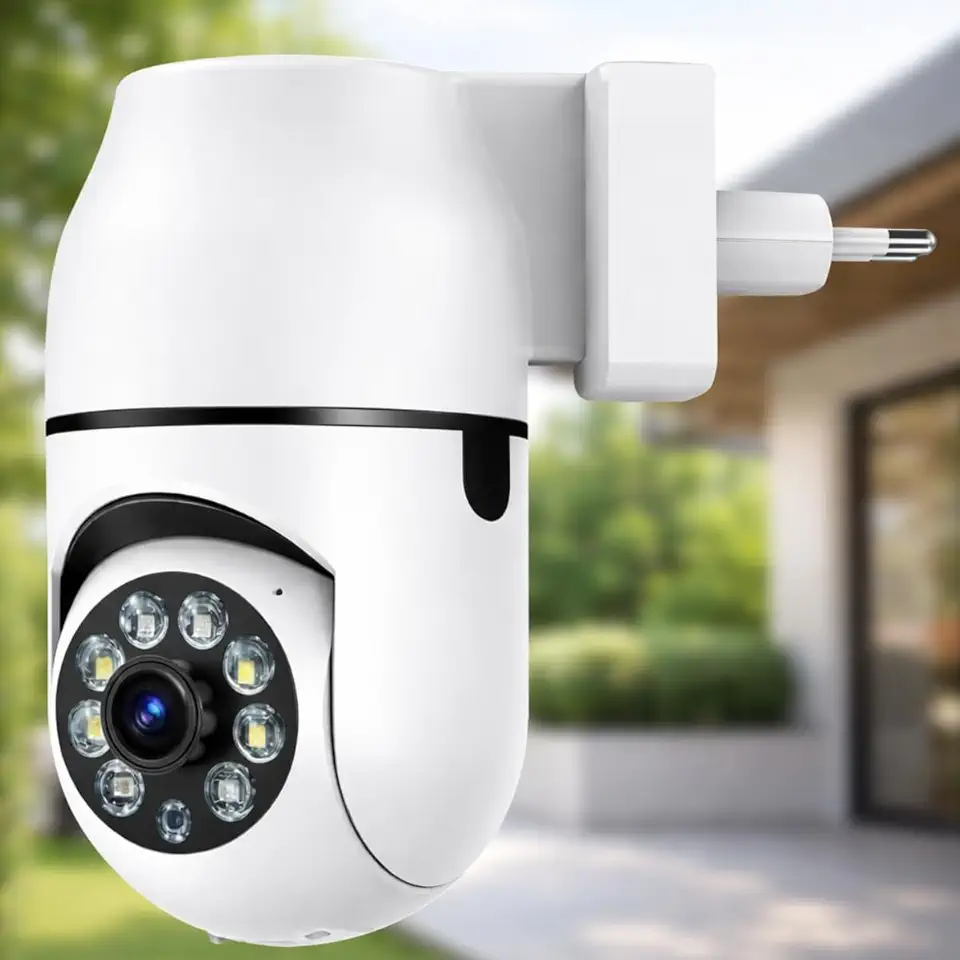 Câmera Segurança WiFi Tomada Sem Fio 2MP 1080p – Visão 360° Noturna Infravermelha, Áudio Bidirecional, Detecção Movimento, MicroSD 128GB, App Yoosee Android iOS