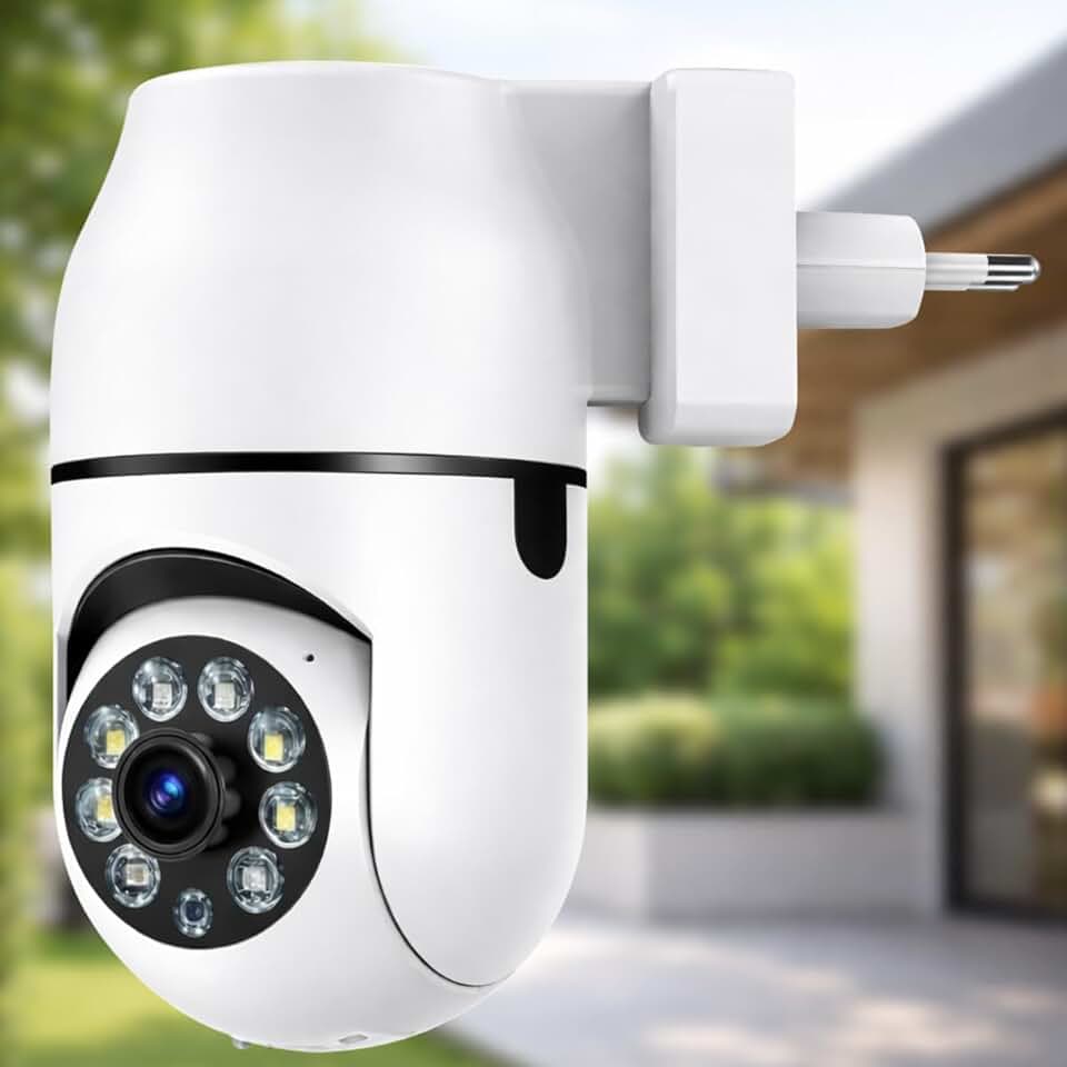 Câmera Segurança WiFi Tomada Sem Fio 2MP 1080p – Visão 360° Noturna Infravermelha, Áudio Bidirecional, Detecção Movimento, MicroSD 128GB, App Yoosee Android iOS