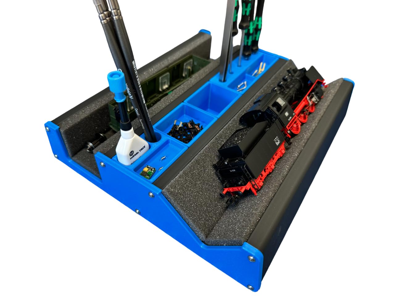 Station de Maintenance Locomotive Ho 1:87 – Support Atelier pour Modélisme Ferroviaire – Plateau de Travail avec Rangements – Fabrication Française