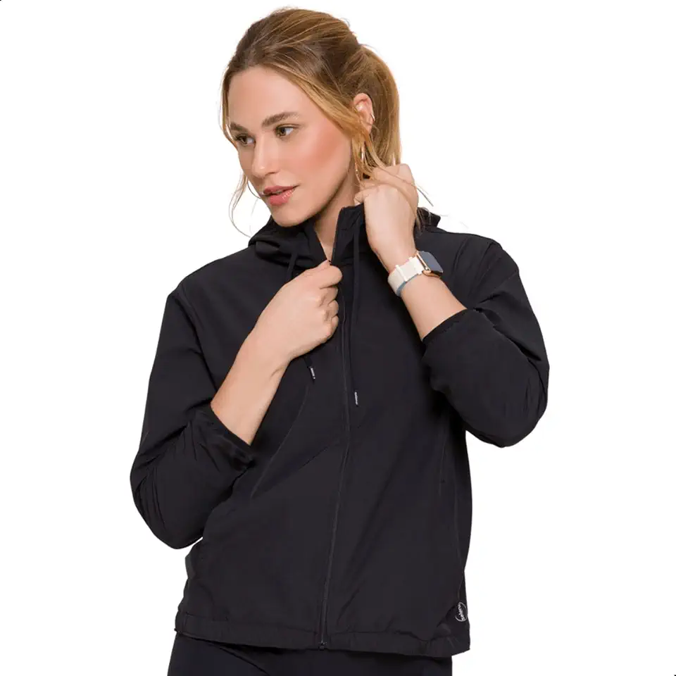 Jaqueta Corta Vento Feminina Impermeável Capuz Bolso Selene