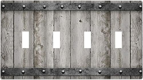 Rustic Barn Door Wooden Western Country 4-Set Light Switch Cover Decorative Four
