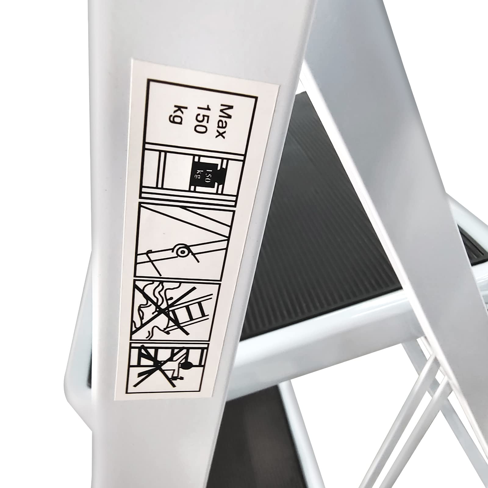 Escalera 2 Peldaños con Patas de Goma Antideslizantes y Pedal Ancho, MAX 150 kg, Peldaños para Cocinas, Casa, Exteriores, Adultos