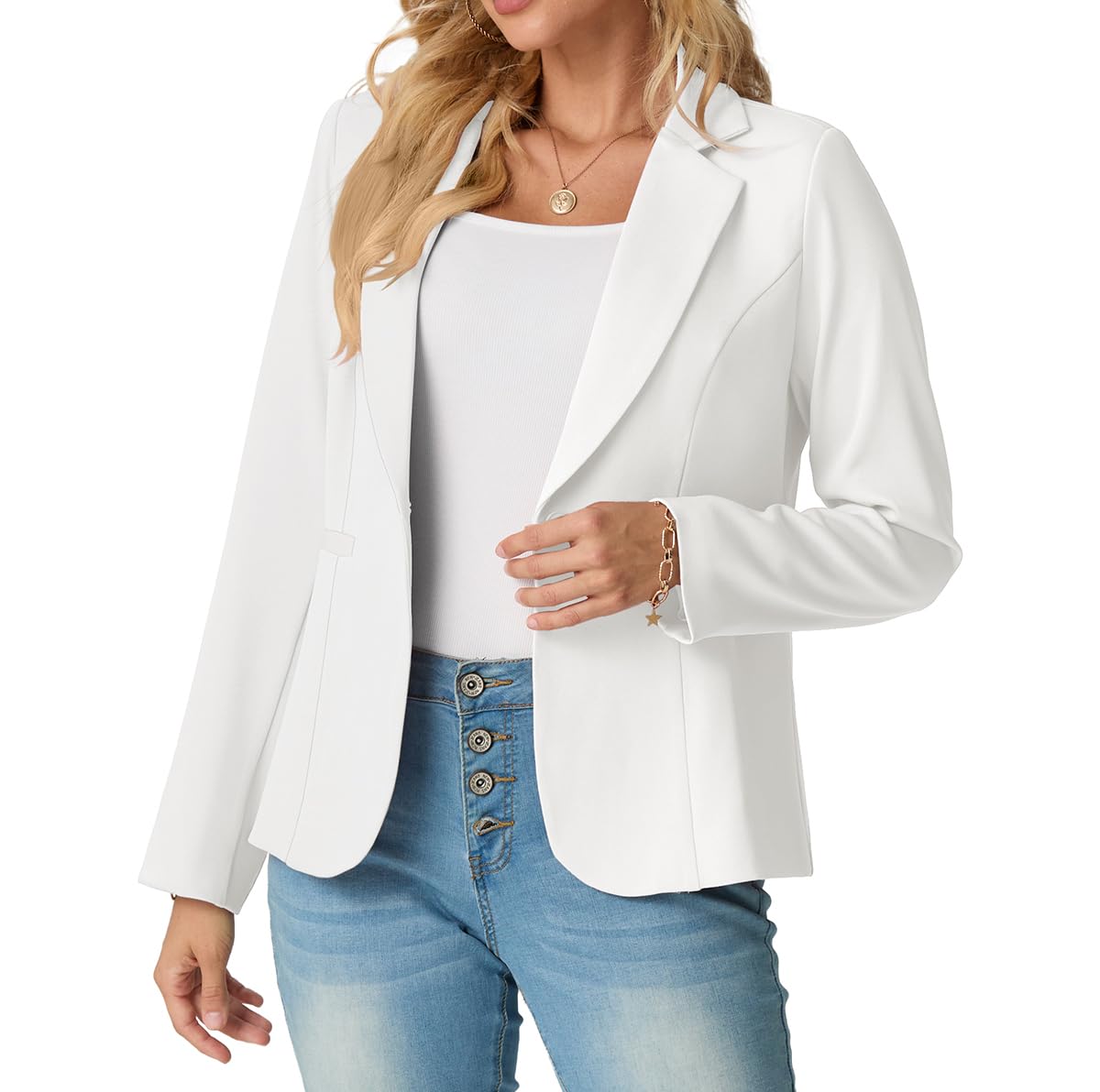 GRECERELLE Blazer à manches longues pour femme - Style décontracté et élégant - Pour le travail et le travail - Avec poches à boutons - 36-48