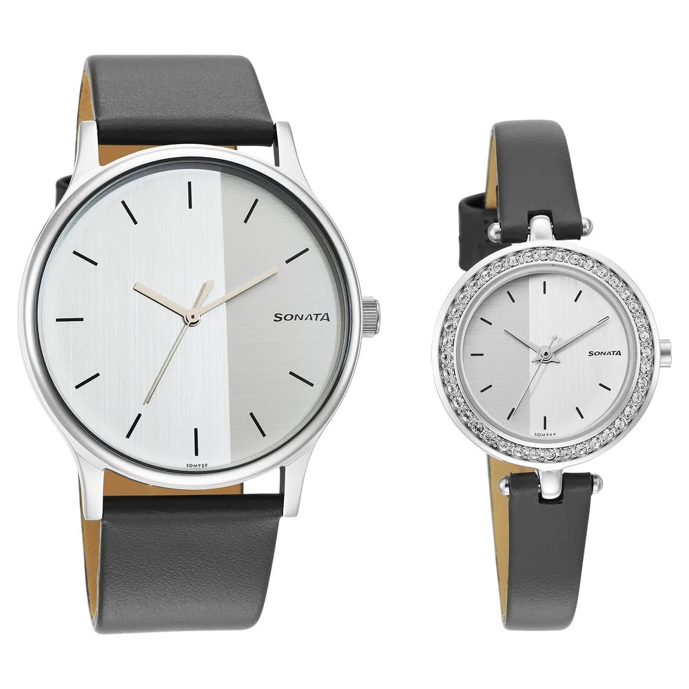 Sonata Quartz Analog Silver Dial Leather Strap Watch for Couple-NS7710587041SL01P (B0BS3WBN1D) Amazon Price History, Amazon Price Tracker