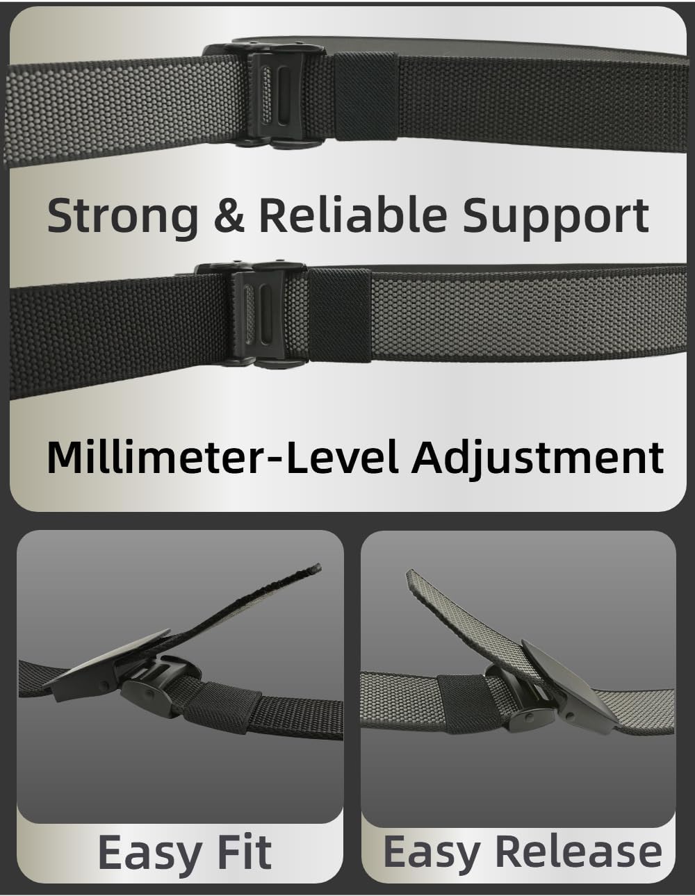 JIFANPAUL 1Belt 2Colors Reversible Nylon Belt for Men – Dual-Sided Black & Gray, Metal Clamp Buckle, Holeless Adjustable, Durable & Breathable, Ideal for Work, Travel & Outdoor Use