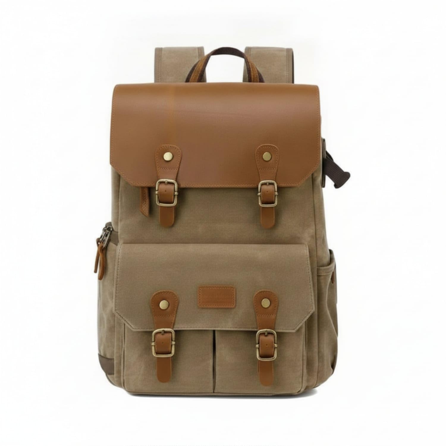 Padded Dividers Drone Camera Backpack Water Bottle Pocket Multi-Functional Gear Backpack for Photographers, Outdoor, Travel, Khaki Leather Comp 1-image-37