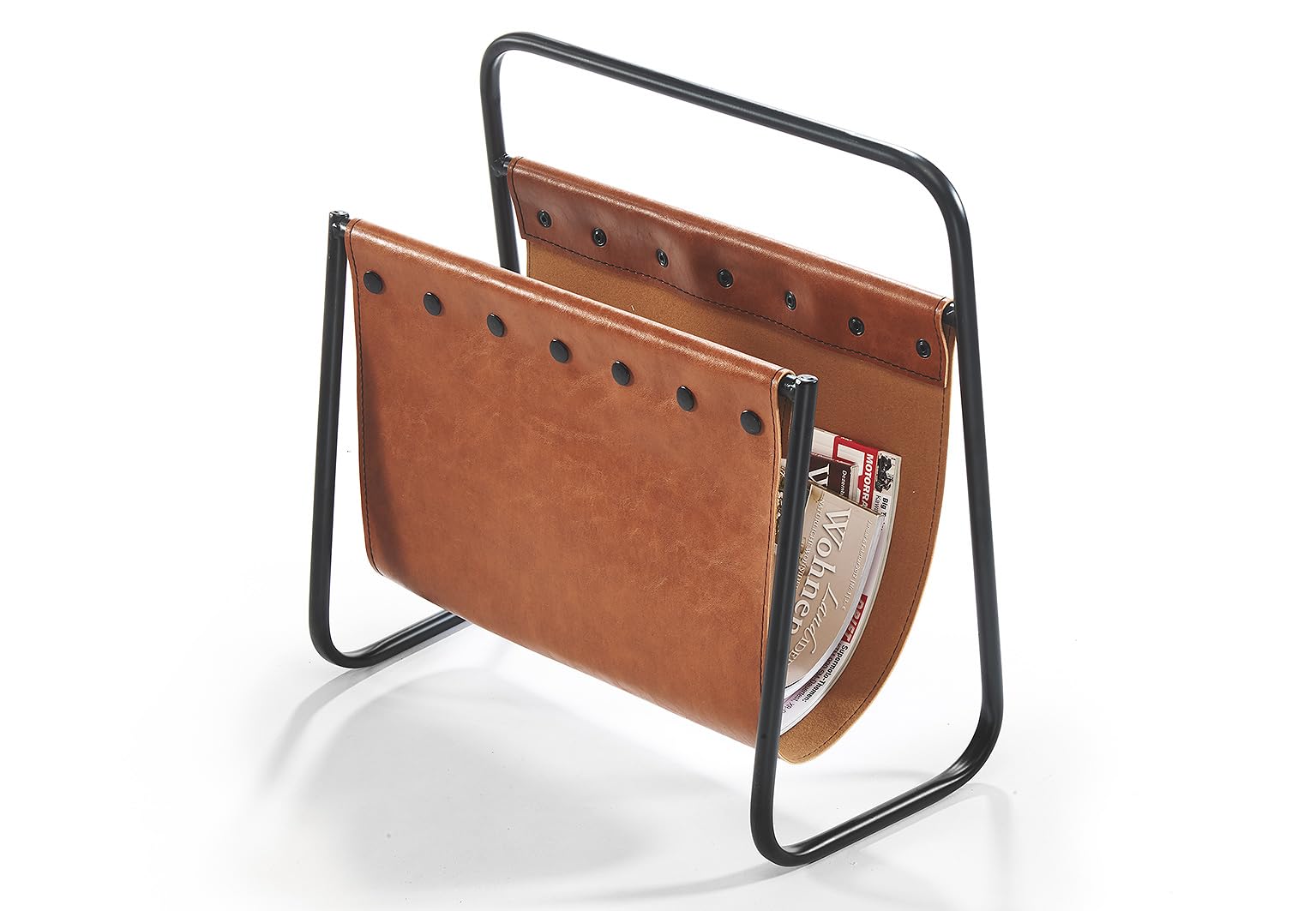 Kobolo Zeitungsständer Magazinsammler aus Metall und Kunstleder braun 39x21x40 cm