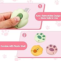 Vista 3 de 6 piezas de lindo cortador de caja de patas, kawaii gato retráctil abrecartas adorables cuchillos de papel pequeños mini cuchillos de utilidad