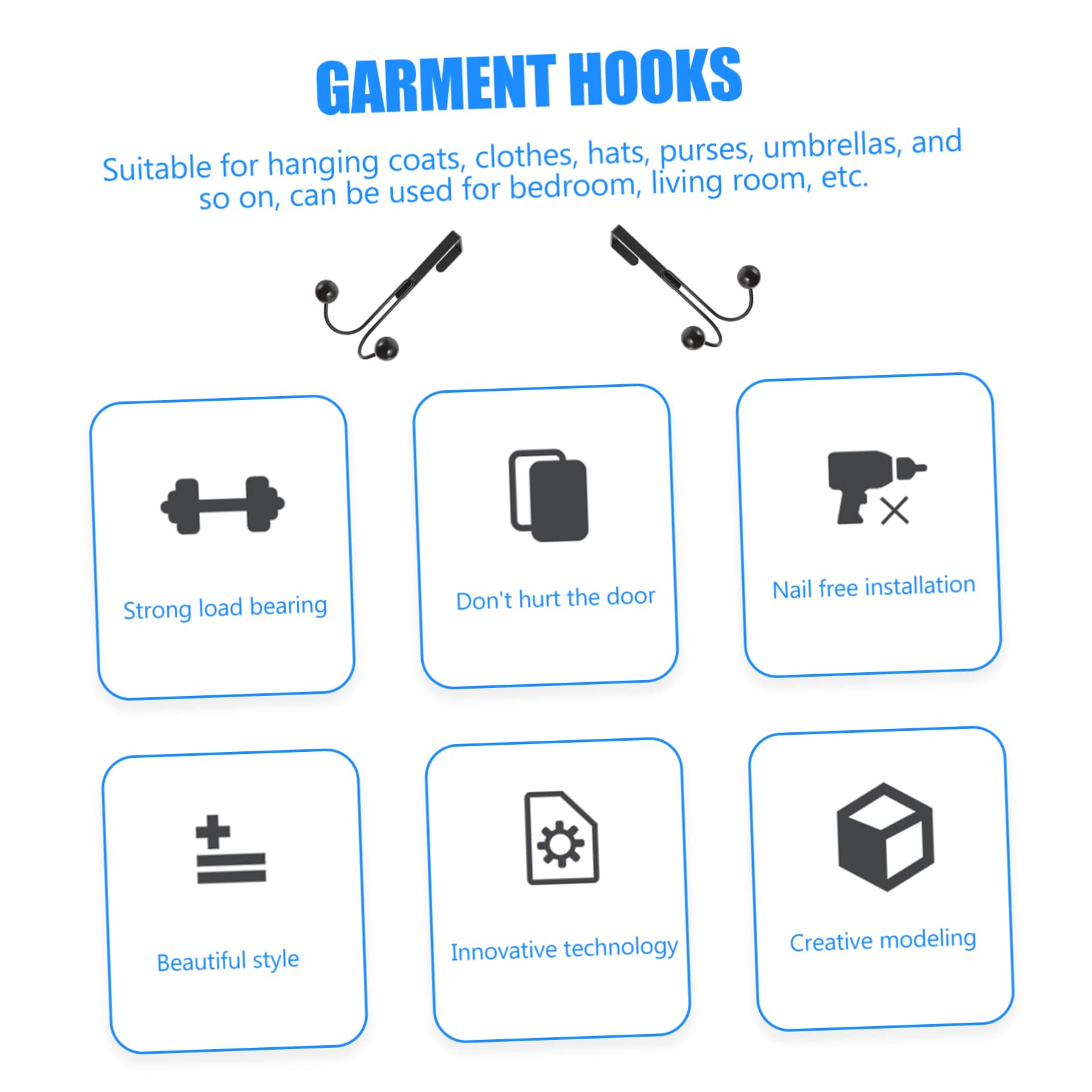 DECOMELODY Over Door Hooks 2 Pack Door Hanger Organizers Hanging Hooks for Kitchen Bathroom Bedroom