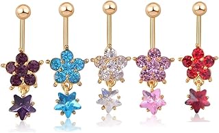 GaLon Kobiety Brzuch Bary, 5 sztuk Pięć Star Kwiat Wisiorek Pierścień Pierścień Brzuch Przycisk Paznokci Set Anti-316L Medyczny Body Przebijanie Kobiet Biżuteria