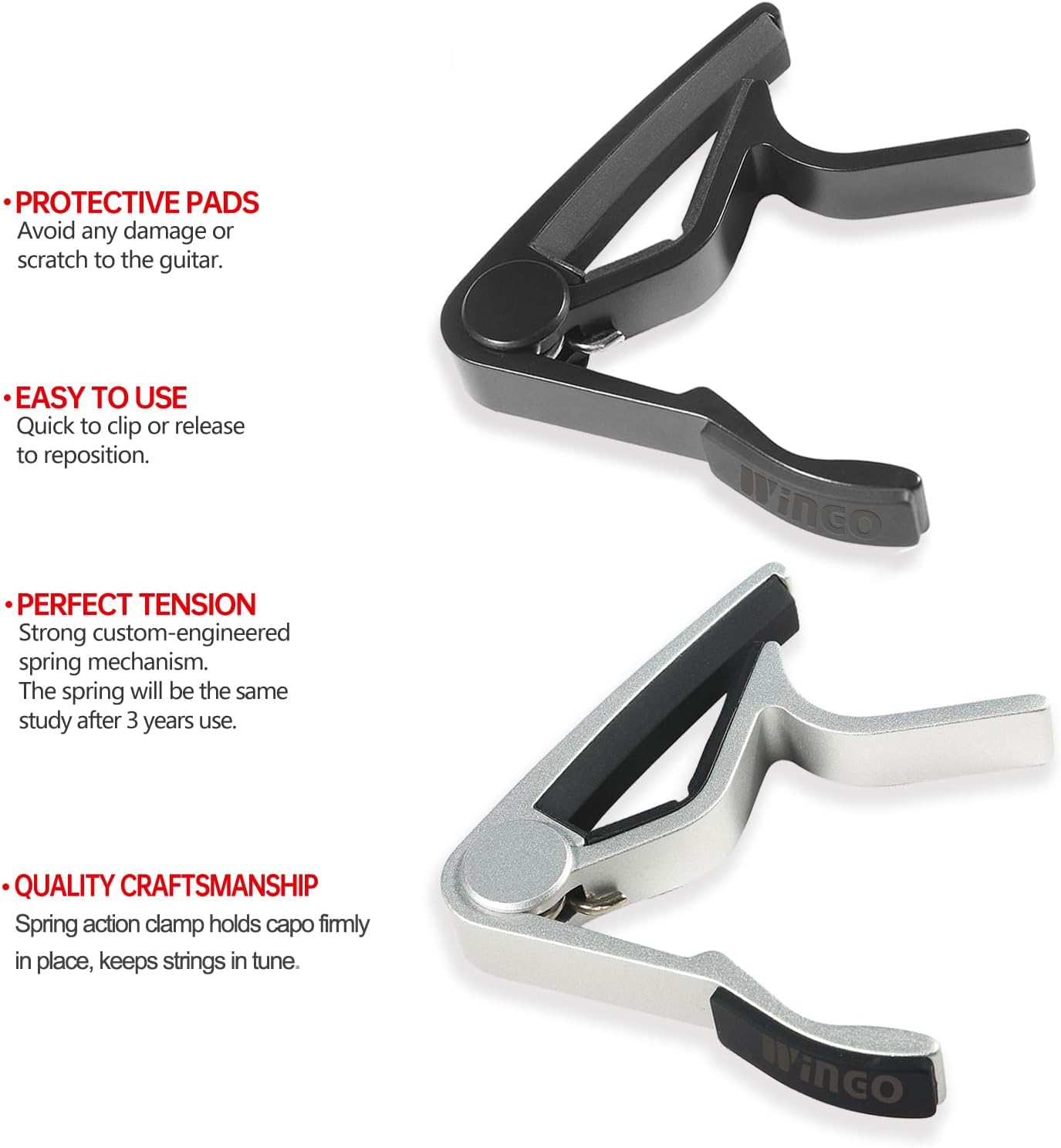 WINGO Guitar Capo for Acoustic Electric Guitars- Black and Silver, 2 Pack