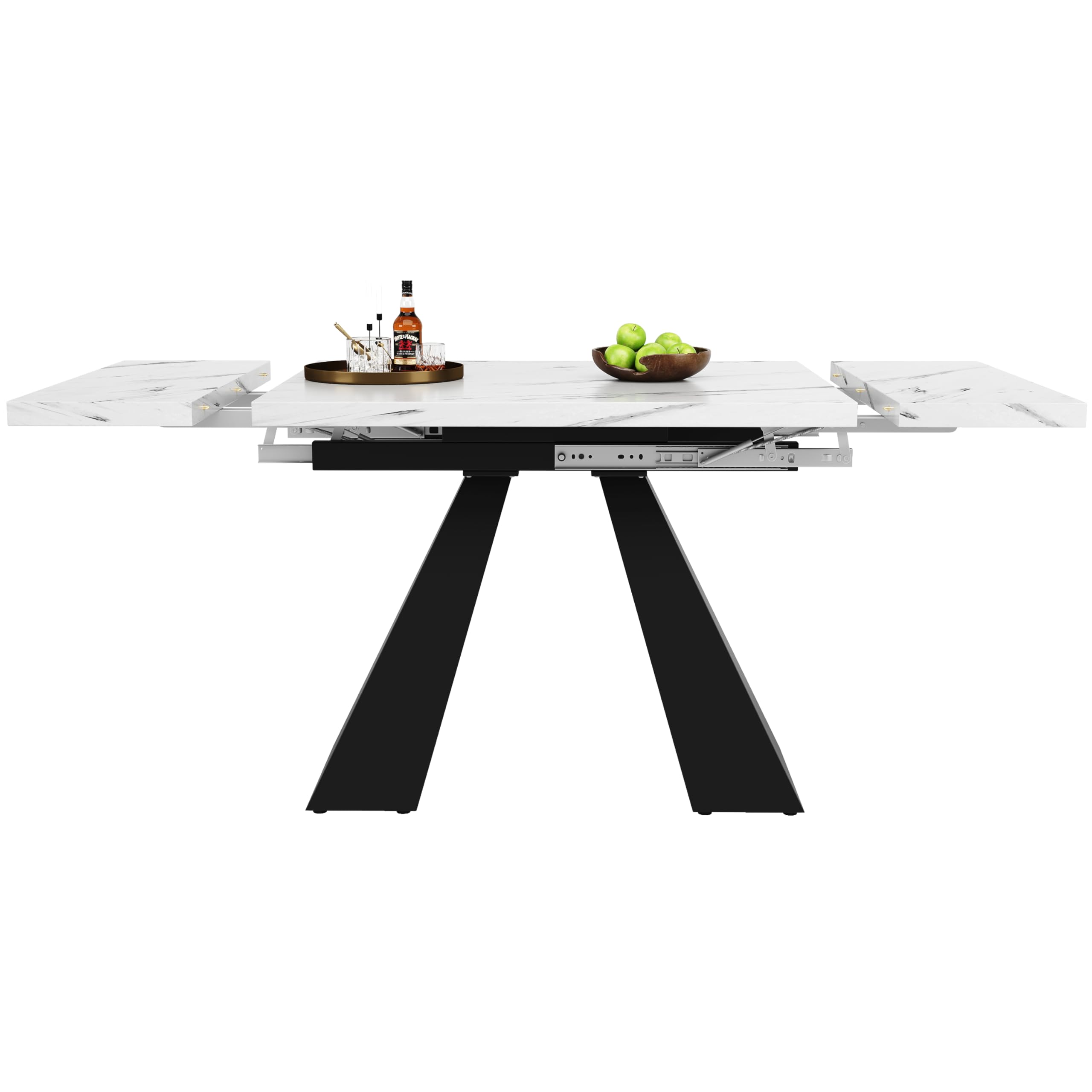 Mesa de comedor telescópica 99-159 × 74 cm – Mesa de cocina extensible con amplia superficie de trabajo, flexible para oficina en casa y salón, mesa blanca con patas de columna