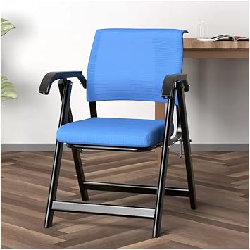 Mesh Back Stacking Arm Chairs with Upholstered Fabric Seat and Ergonomic Lumber Support for Office School Church Guest Reception,Foldable Guest Reception Stacking Chair/Nero, Blue
