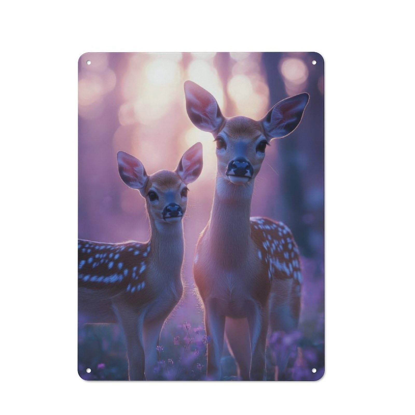 Junmoney Fawn And Doe In Forest Tin Wall Plaque 40X30cm With For Man Cave Or Games Room, A Housewarming Gift For Leisure-Room Decor Enthusiasts