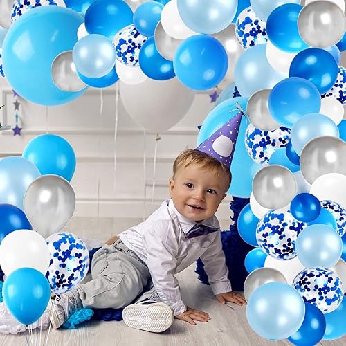 Miniatura 7 de RUBFAC Kit de arco de guirnalda de globos azules, serpentinas azules y blancas para decoración de fondo de ducha, boda, fiesta de cumpleaños