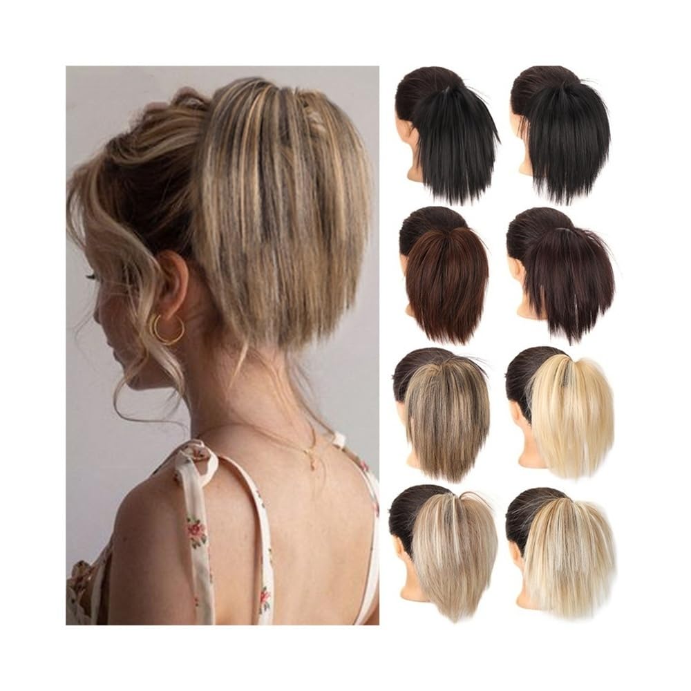 Lizhuzhuzs28 Women Synthetic Elastic Rubber Band Messy Bun Fake Hair Straight Donut Scrunchie Chignon for Women Daily(27T613)