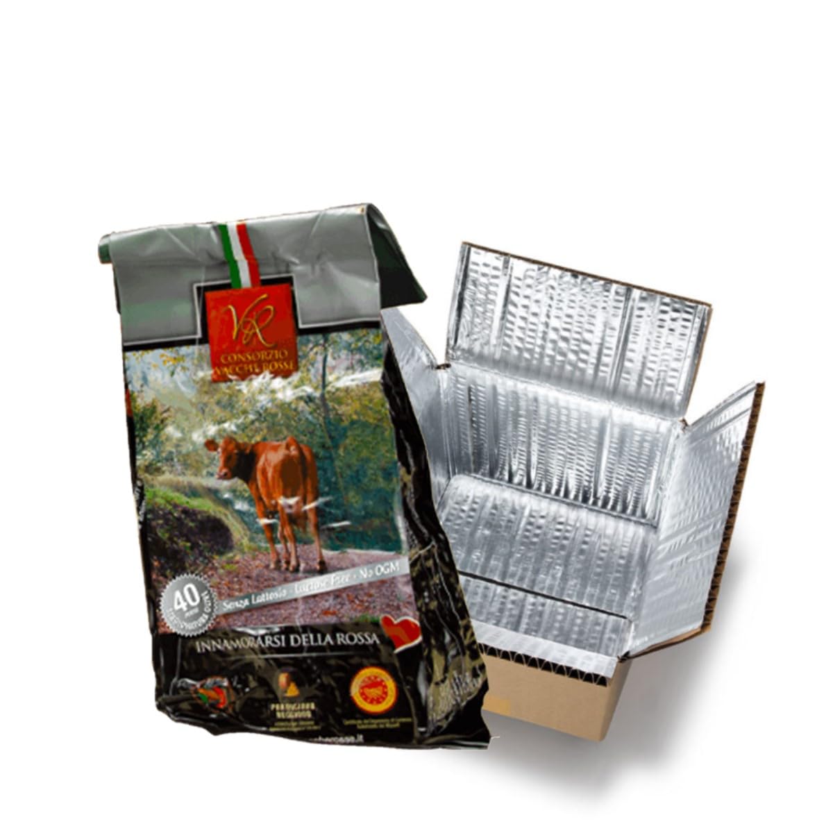 Consorzio Vacche Rosse - Parmigiano Reggiano DOP Rote Kuhe 40 Monate - EcoFresco Wärmeisolierende Packung mit Ice Pack System - 1 kg