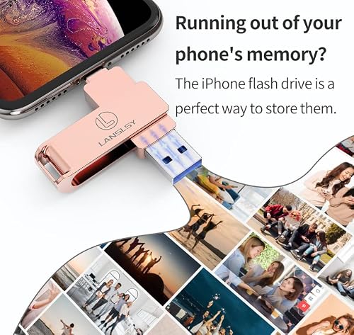 Lanslsy 64Gb Flash Drive For Iphone Memory Stick,3 In 1 Metal Iphone Flash Drive Usb 3.0 External Storage,Iphone Photo Stick For Photos And Videos For Iphone/Ipad/Android/Pc/Mac (Pink)… #TOP3
