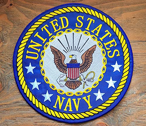 KMA USN United States Navy 10'' Back Patch Biker Patch for Jacket Vest Leathers, BLUE