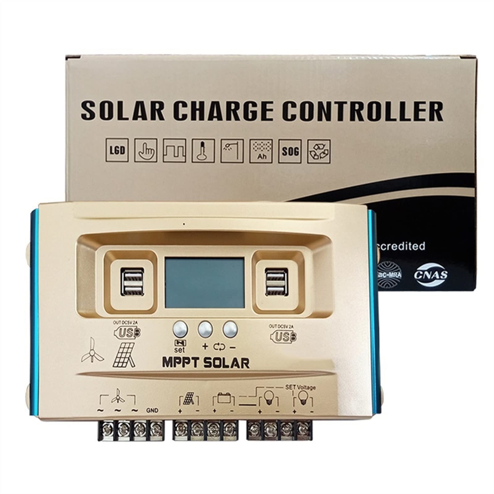 Invertitore Solare, 40A Wind Energy regolatore ibrido solare LCD MPPT Doppio 12V 24V 36V 48V 60V USB Ricarica della batteria Regolatore multifunzionale GUIDATO Solar Micro Inverter