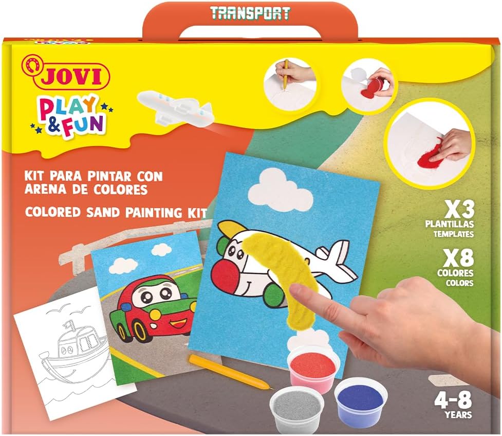 Jovi - Play&Fun Paint Set with Coloured Sand, 8 Sand Tins and Colour Foils for Vehicles, Gifts and Crafts for Girls and Boys from 3 Years (2104)