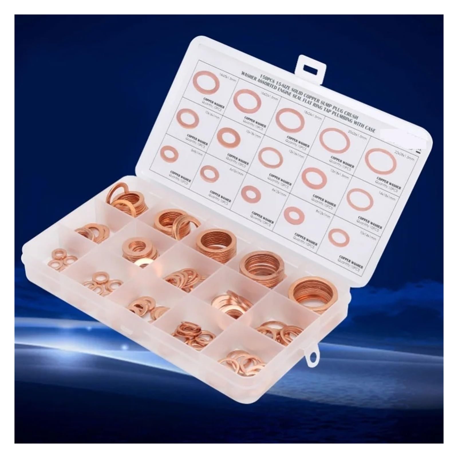 Arandelas planas de cobre 150 Uds anillo de sellado plano junta cobre rojo tórica arandela M5/M6/M8/M10/M12/M14