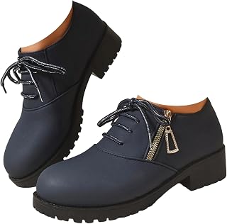 Women's Faux Leather Heeled Business Loafers Casual Lace-up Zipper Loafers | Slip On Low Top Round Toe Platform Working Loafers Comfortable Non-Slip Daily Work Bussiness Walking Shoes with Side Zipper