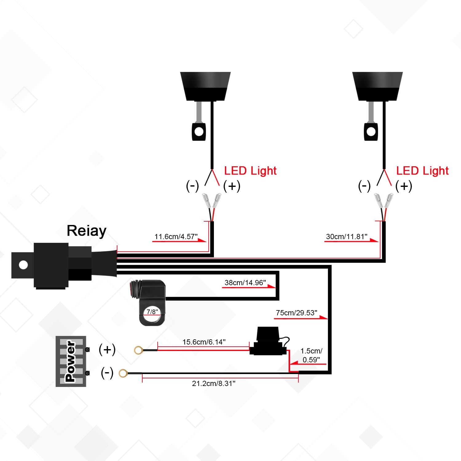 Erato Kit cablaggio luci LED per moto, 2 cavi, cablaggio in nylon, interruttore manubrio da 7/8", relè da 12V e 40A, fusibile in linea da 10A, 18 AWG per luci LED, luci ausiliarie