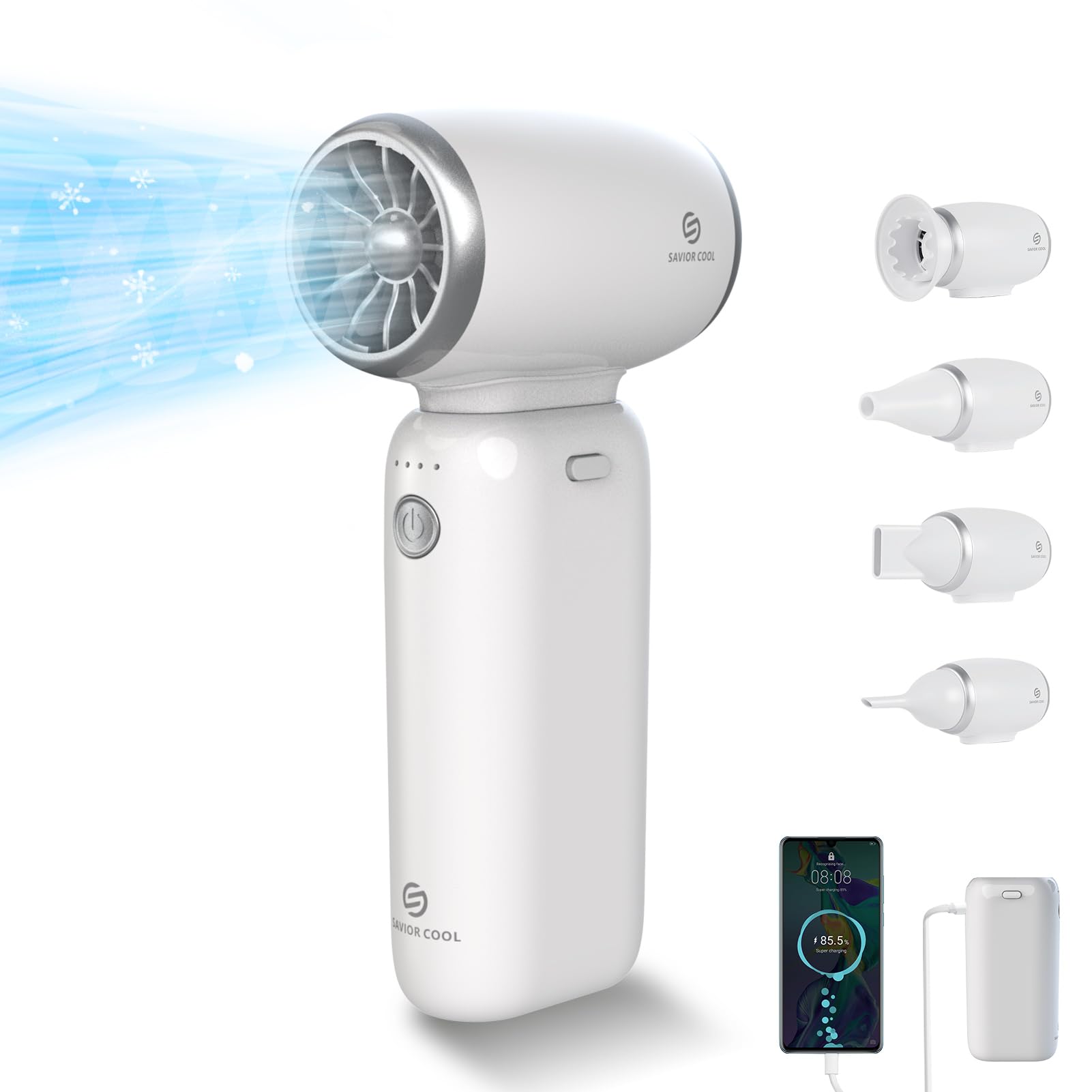 Hand Held Fan with 5X Faster Cooling Speed,Multi-functional Small Personal Portable Fan for Travel，4000mAh Rechargable Brushless Motor 11W RPM Powerful Mini Fan for Cooling, Cleaning,Drying,Inflating