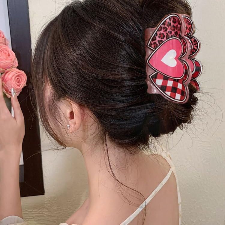 1Pcs Valentine’s Day Heart Shaped Hair Claw Clip for Women Pink Hair Clips with Heart Leopard Design Hair Jaw Clip Non-Slip Hair Barrettes Romantic Valentines Party Hair Accessories Styling for Women - Image 6