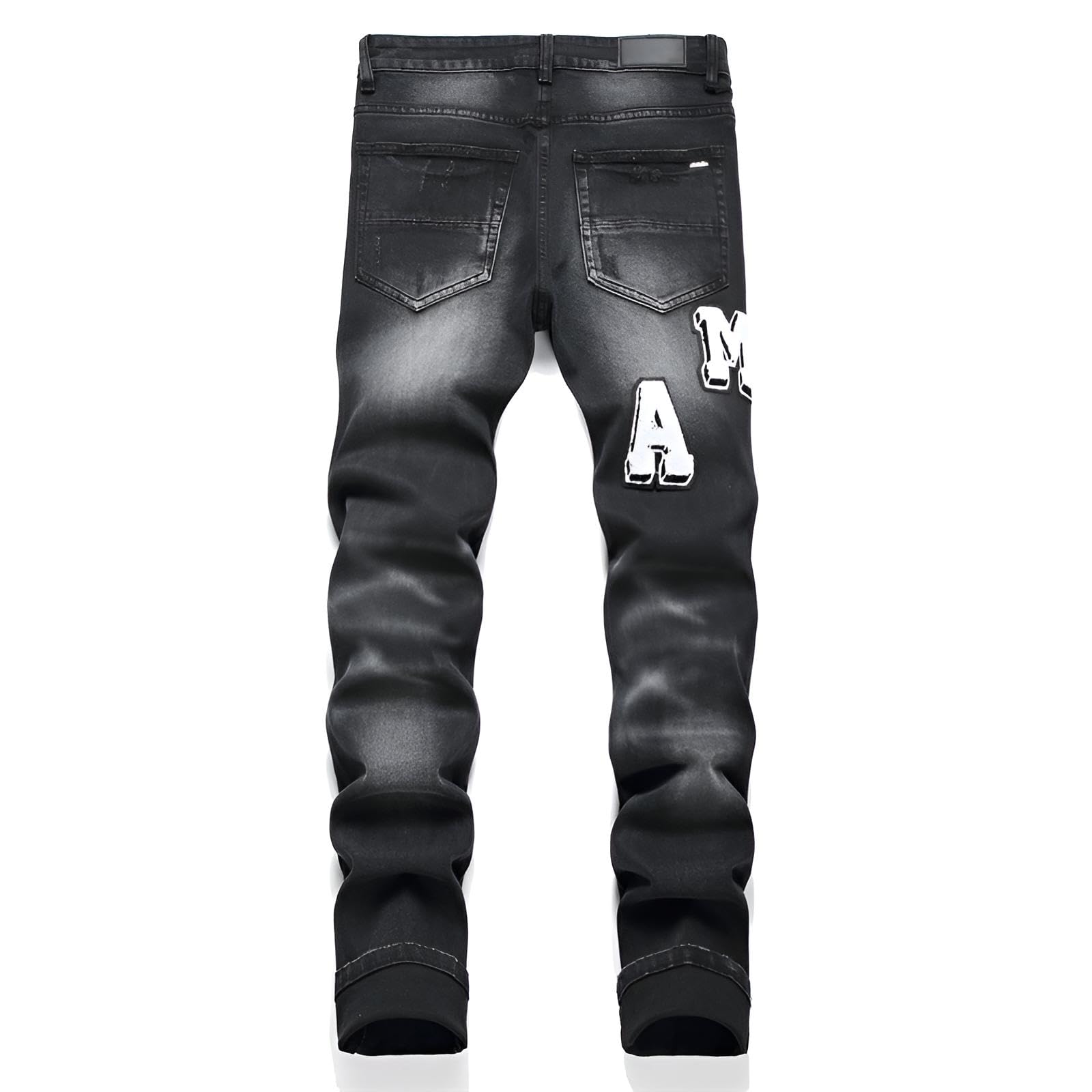 Jeans Uomo Slim Fit Strappati - Pantaloni in Denim Elasticizzato con Ricamo per Look Casual e Streetwear, Perfetti per Ogni Stagione