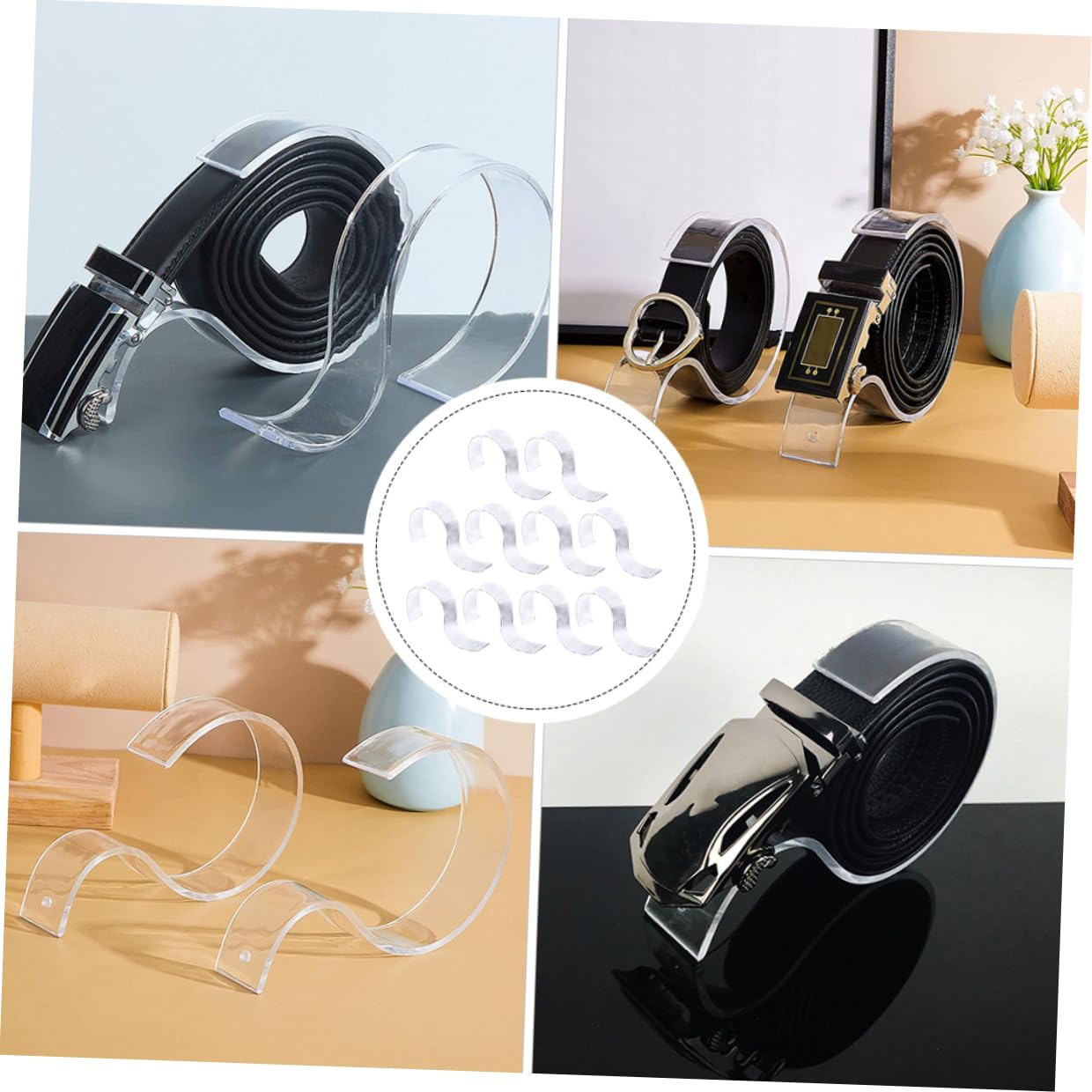 10 Stück Teiliges Transparentes S förmiges Acryl Gürtel Display Regal Langlebiger Gürtelhalter für Einzelhandel und Schrank Flexibler Kratzfester Aufbewahrungsständer für Gürtel