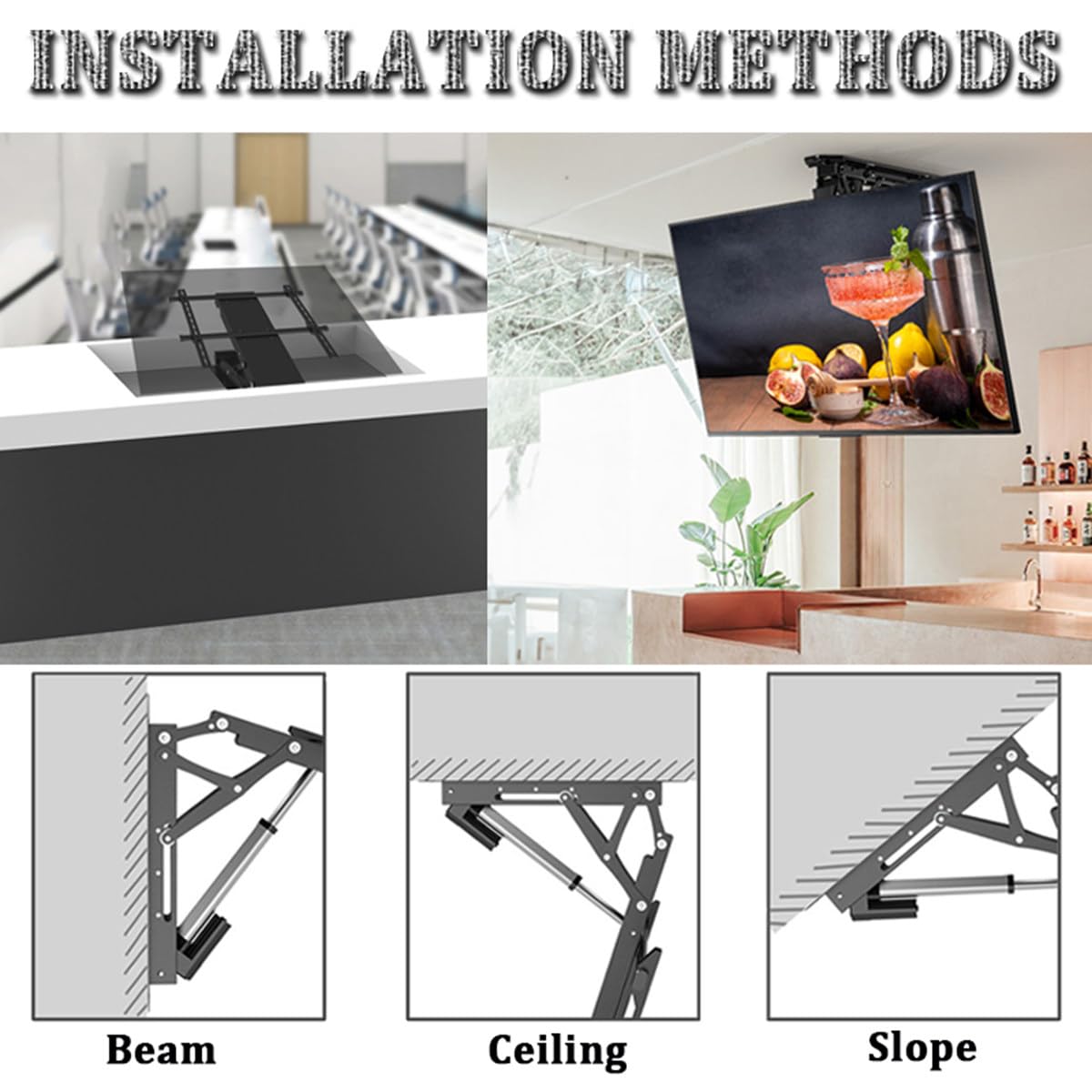 Supporto TV da soffitto motorizzato Regolabile con Angolo di 0-75° per Monitor da 65 Pollici, Staffa inclinabile per impieghi gravosi per soffitti inclinati, Facile da in