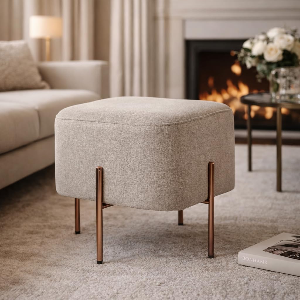 Brigros WeHome - Pouf Poggiapiedi In Tessuto, Pouf Sgabello Per Arredo Casa, Sgabelli Cucina, Soggiorno, Camera Da Letto, Ufficio, Poggiapiedi Da Scrivania, Vari Modelli e Colori (Quadrato, Grigio)