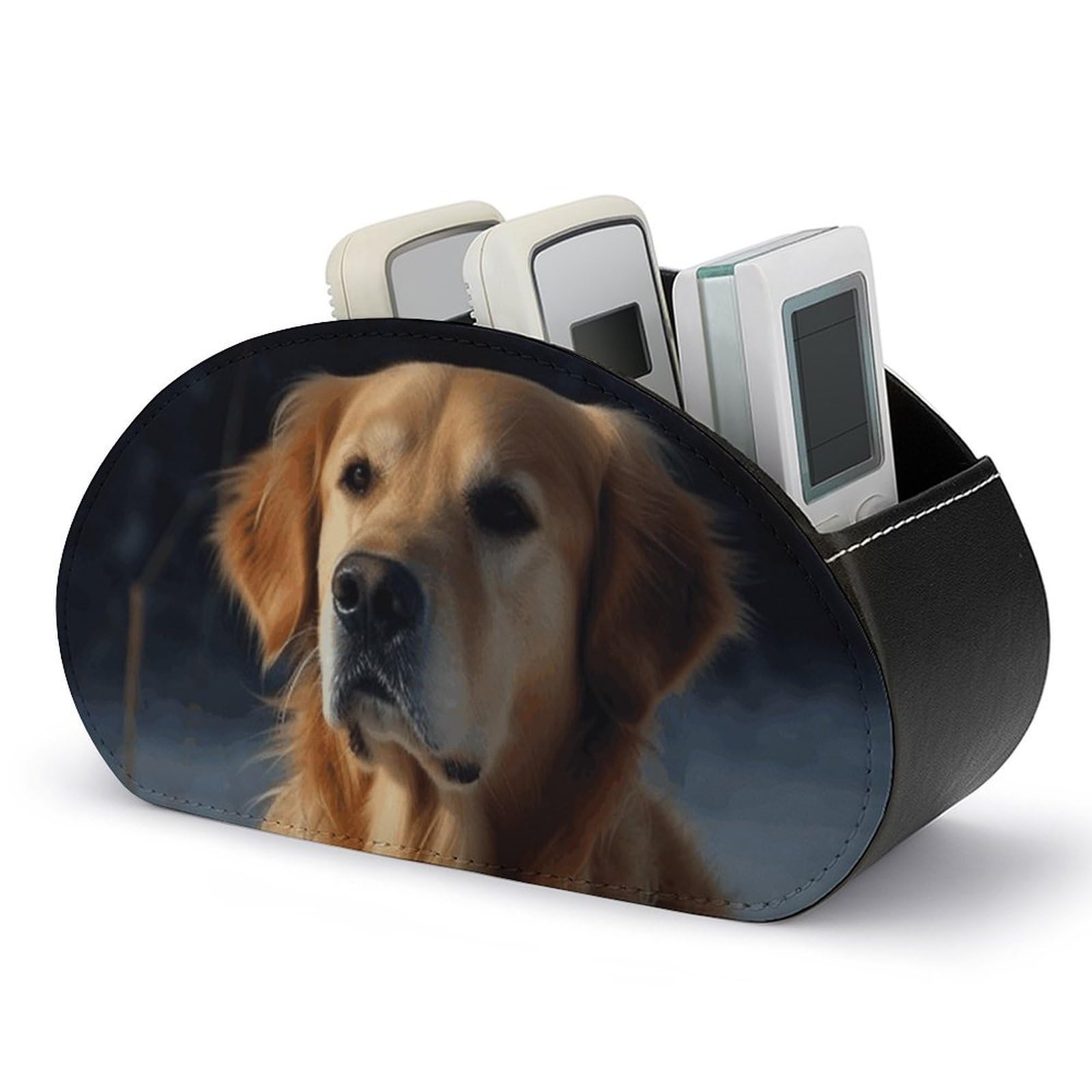 VstaDank Golden Retriever Remote Control Holder with 5 Compartments PU Leather Remote Caddy Desktop Organizer Store TV Remote Control Storage Box for Home Office Desk Nightstand