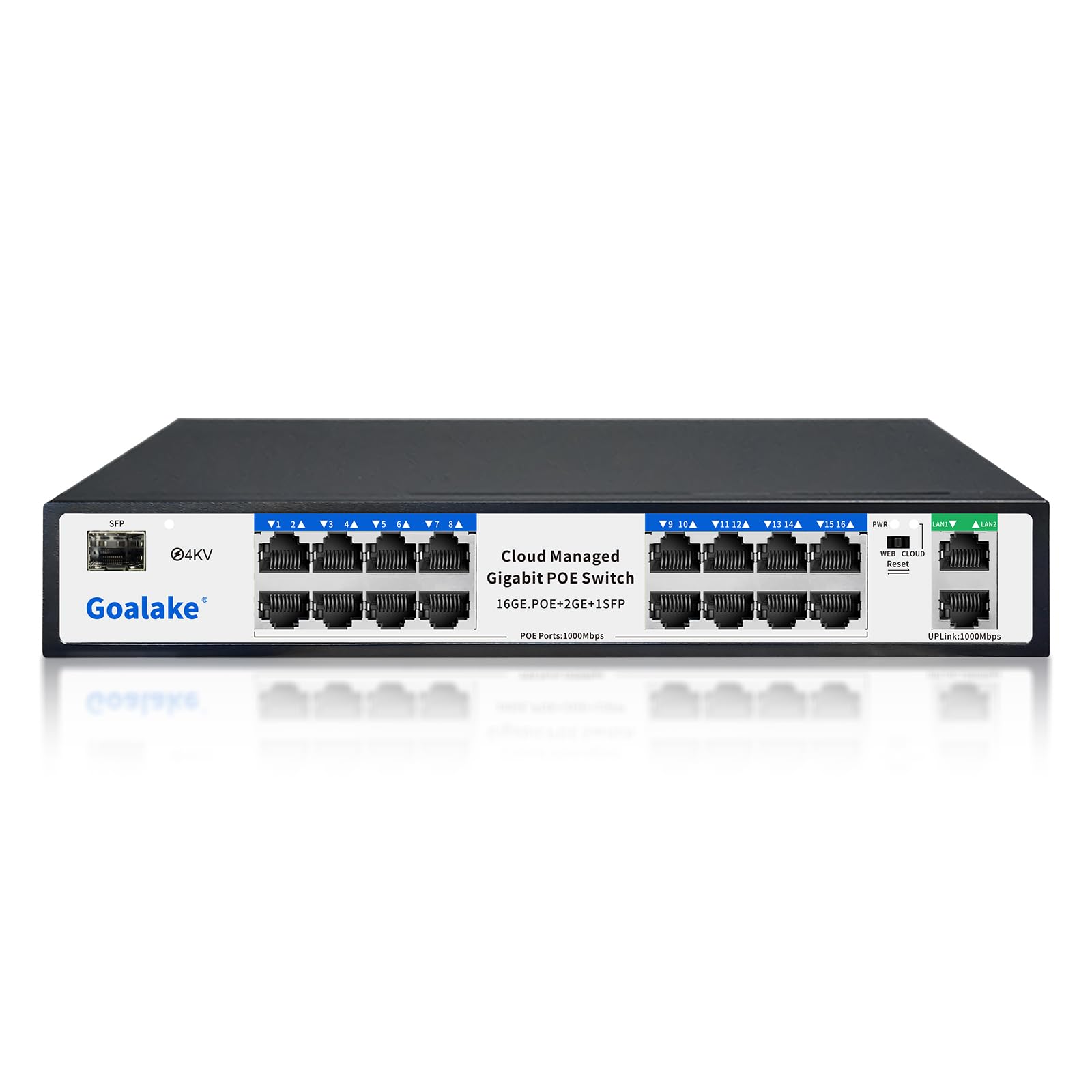 Goalake Switch PoE 19 puertos Gigabit 10/100/1000Mbps, 16 Gigabit PoE+@240W,1 SFP Puerto, IEEE 802.3af/at, Plug and Play, VLAN