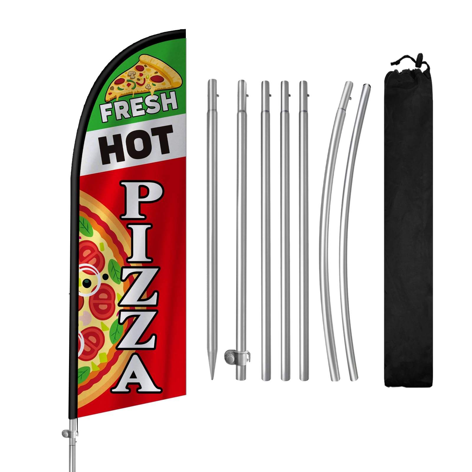 Fresh Hot Pizza Feather Flag,8FT Fresh Hot Pizza Advertising Flag with Stainless Steel Flagpole,Ground Spike,Fresh Hot Pizza Signs for Businesses and Storefronts