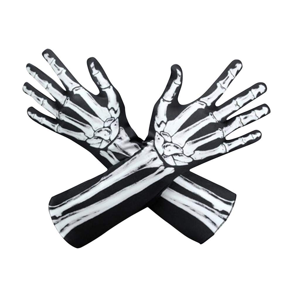 Aeromdale Halloween Scary Gloves Creative Unique Bone Gloves Long Gloves Skeleton Gloves for Halloween Cosplay School Play - Middle - 1 pair