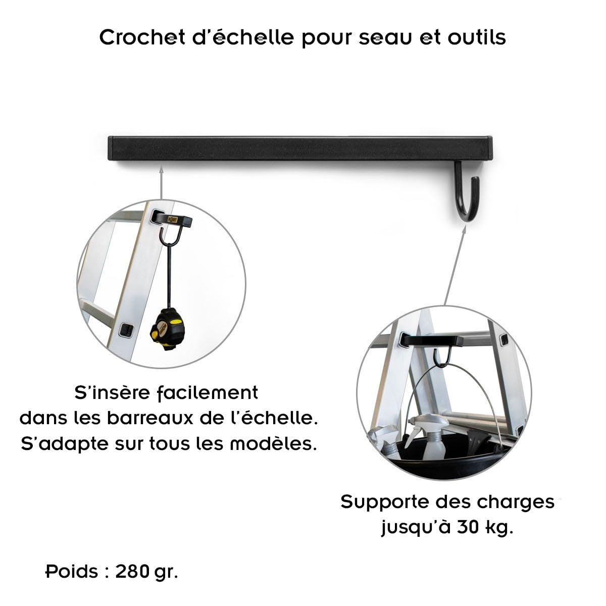 Lot de 2 Crochet d'échelle pour seau et outils - Charge max 30 kg