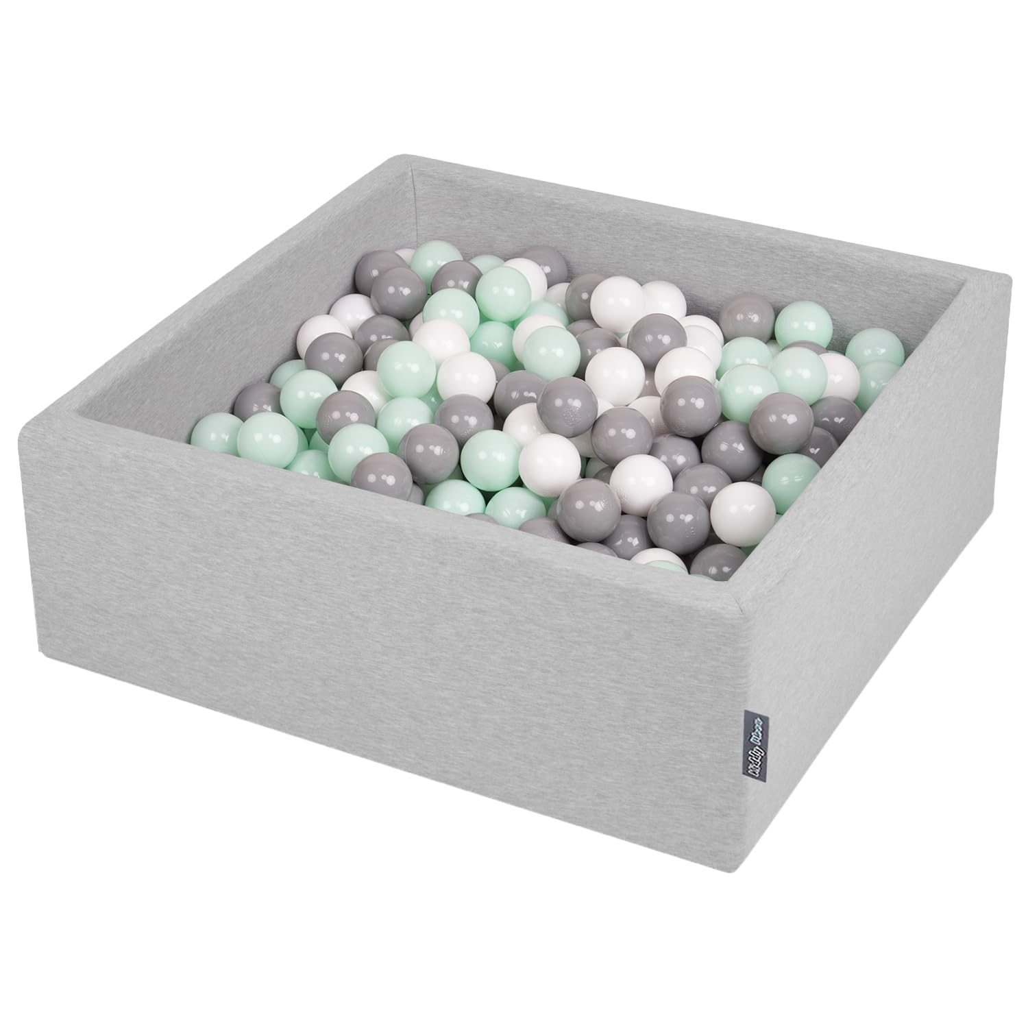 KiddyMoon Bällebad 90X30cm/200 Bälle ∅ 7Cm Bällepool Mit Bunten Bällen Für Babys Kinder Quadrat, Hellgrau:Weiß/Grau/Mint