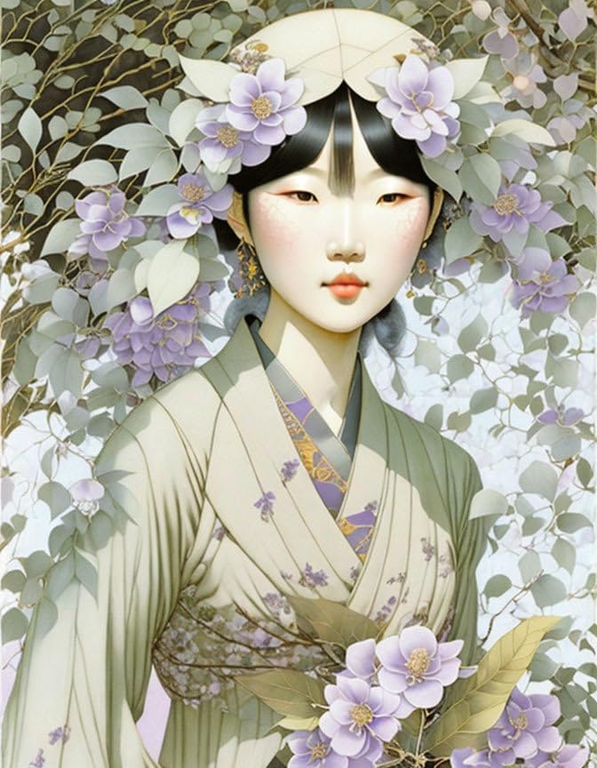 Poster femme japonaise 58x90 cm toile anti-reflet sans cadre