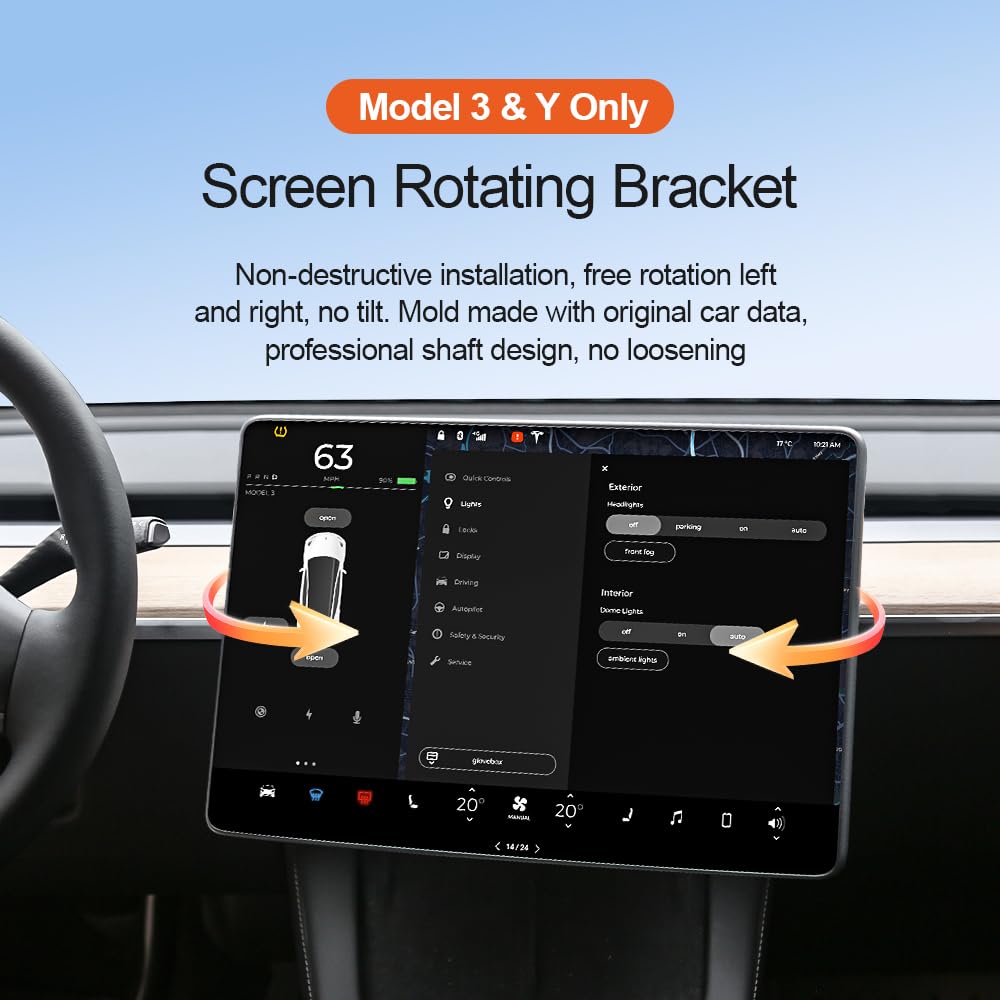 ruiyyco Screen Swivel Mount with Rotating Bracket for Tesla Model Y 2019-2024 & Model 3 2019-2024 Highland, Center Console, Silver Swivel Holder for Tesla Accessories (for Model 3 Highland 2023-2024)